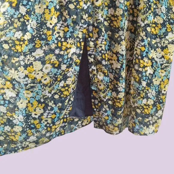 LOFT Floral Midi Shirt Dress Sz XS 0-2 Ruffle Blue Yellow - Picture 6 of 10